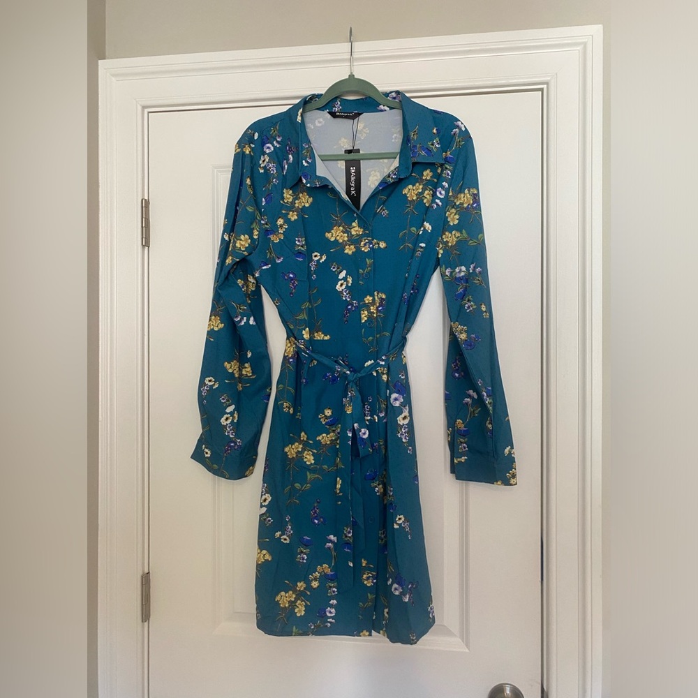 Aqua floral wrap dress